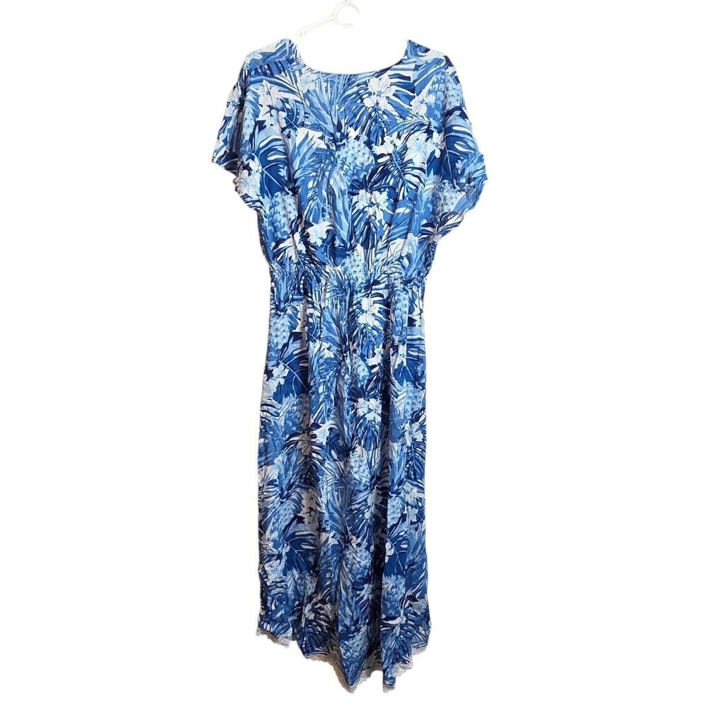 America & Beyond Blue Tropical Maxi Dress Boho Resort Vacation Flowy Beach XL - Picture 8 of 15
